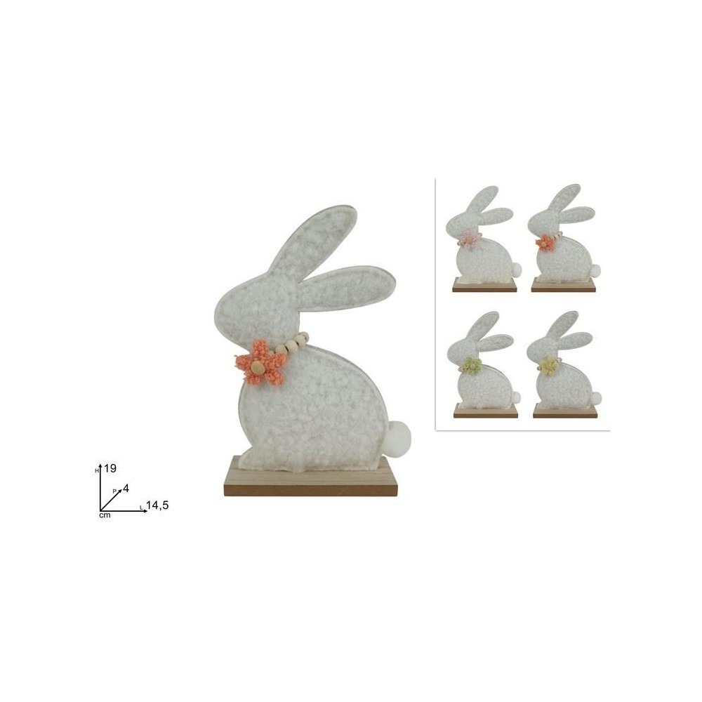 CONIGLIO 19 CM IN FELTRO C BASE LEGNO C FIORE 4 COL